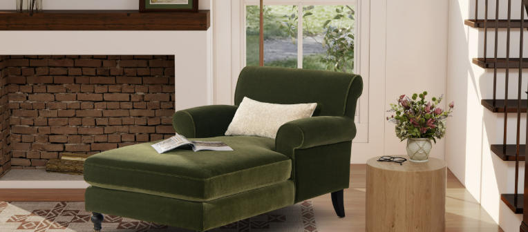 green chaise lounge