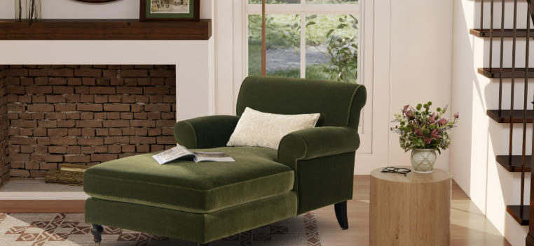 green velvet chaise lounge