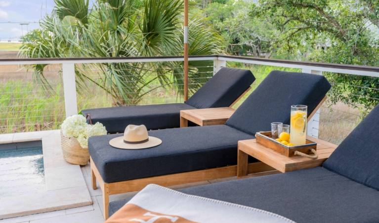 wooden pool chaise lounge