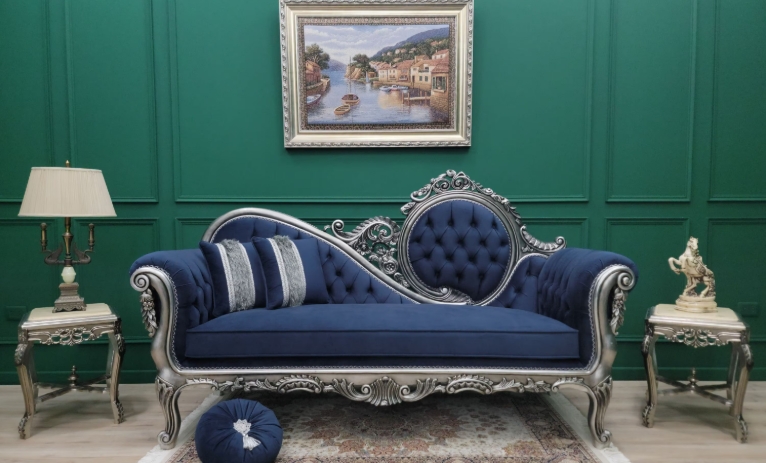 navy blue velvet chaise lounge