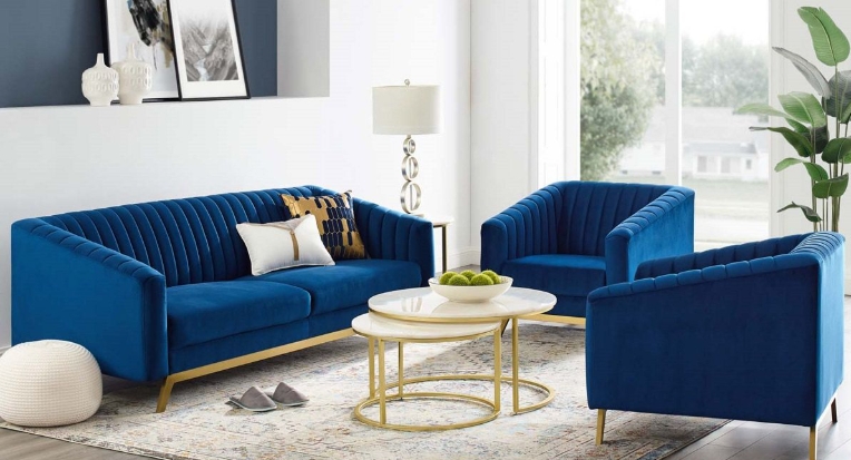 blue velvet chaise longue