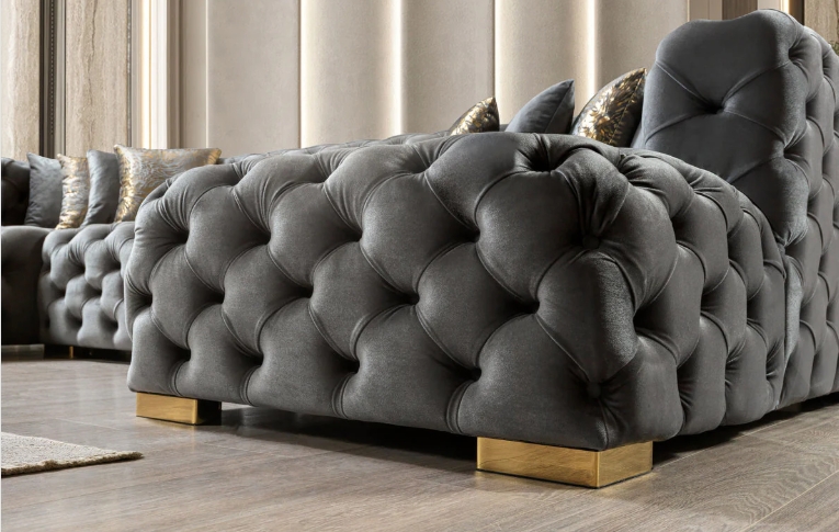 gray velvet chaise lounge